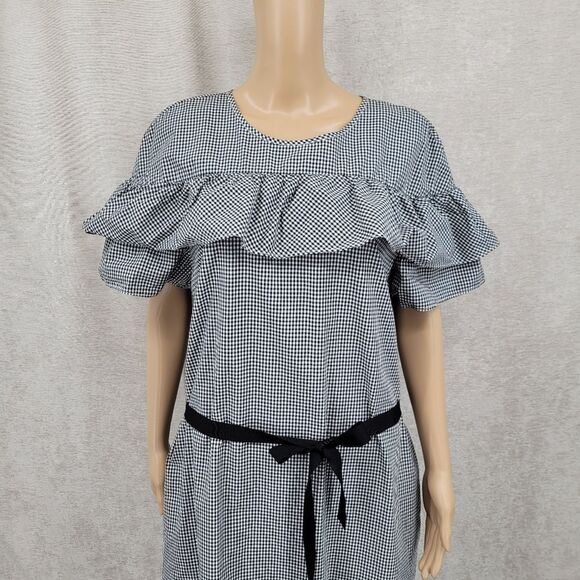 J. Crew Edie Dress Black and White Gingham Cotton Dress Women's Plus Size 16 - Picture 3 of 12